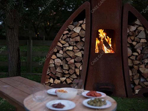 Corten Steel Outdoor Luxury Wood Burning Fireplace