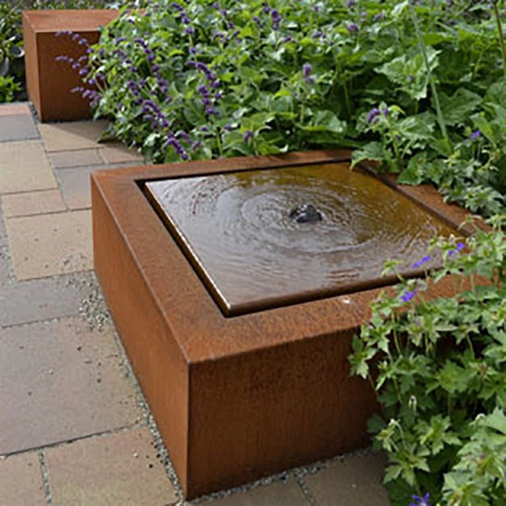 Garden Decoration Rusted Square Water Table Corten Steel Fountain Water Feature