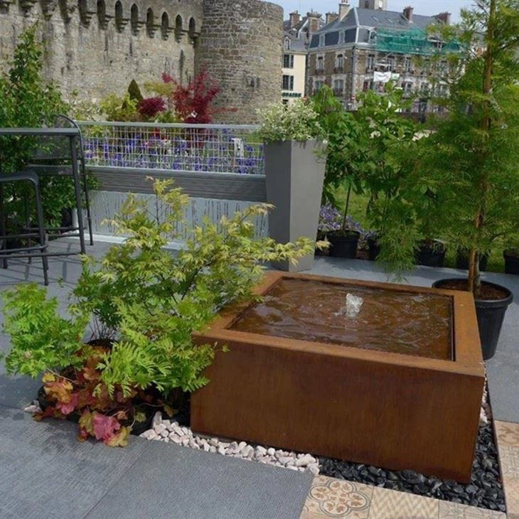 Garden Decoration Rusted Square Water Table Corten Steel Fountain Water Feature