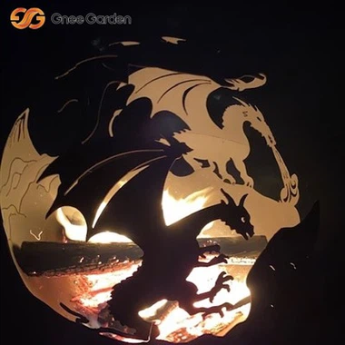 Vanjska Corten čelična sfera vatrena jama s dizajnom zmaja
